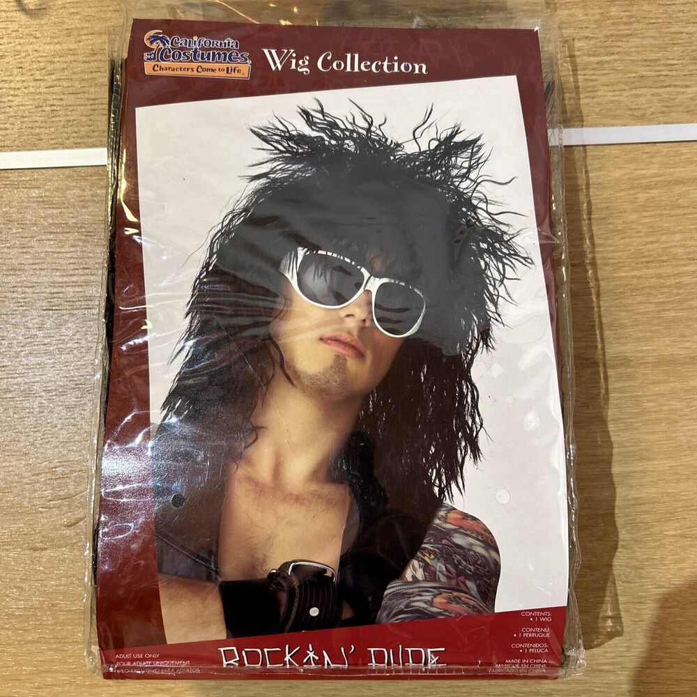 Rockin' Rock Star Dude Halloween Costume Wig (Black) NWOT